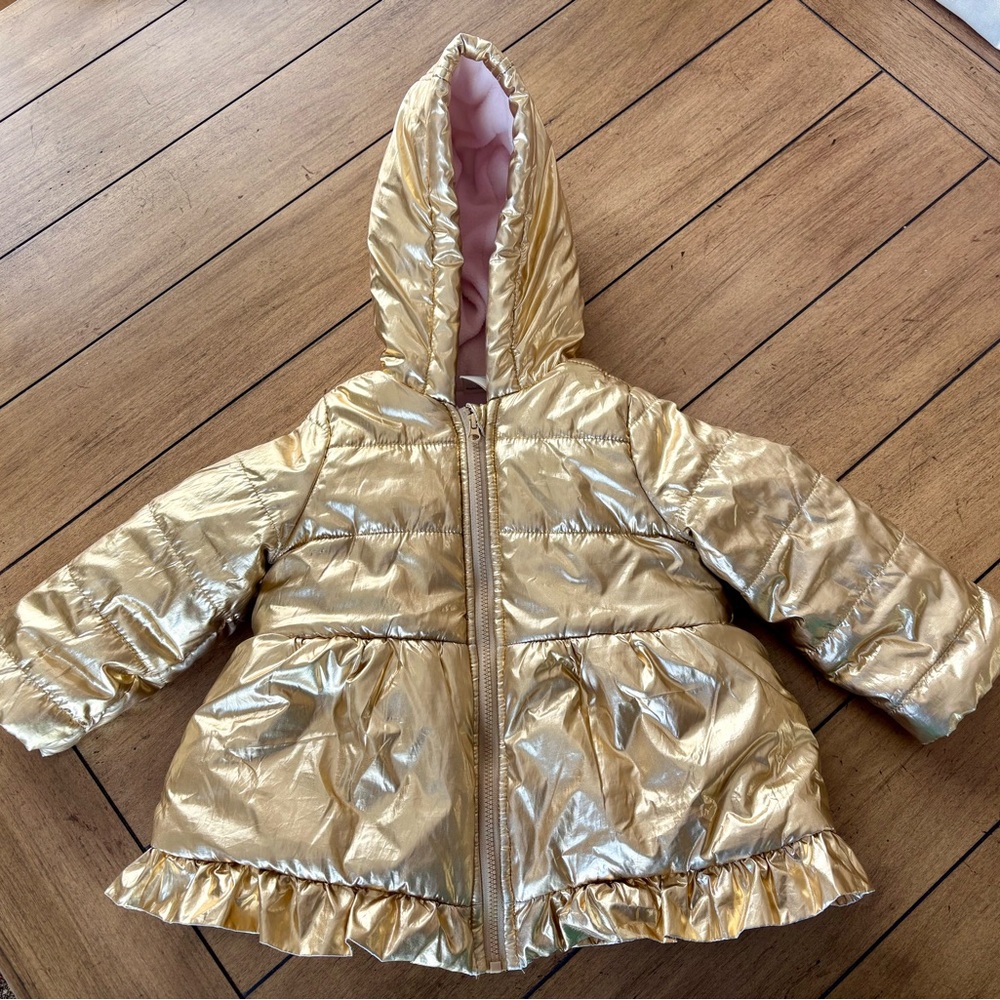 First Impressions Gold Puffer, Fleece Lined Jacket, 18 months
